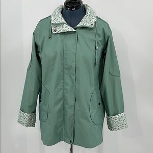 BLAIR SIZE L Green Women's Jacket with Floral Accents and Hood